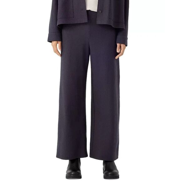 Eileen Fisher $268 Boiled Wool Jersey wide leg Pants in Ocean Medium - Picture 1 of 9